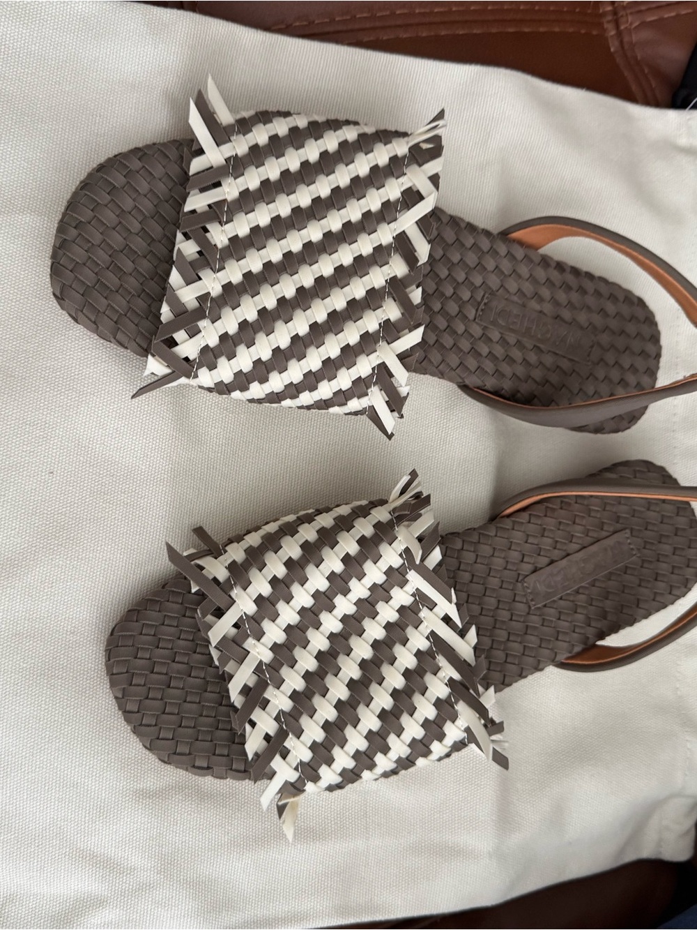Naghedi Woven Slide Sandals in Taupe and White - Women - Havana Sandal Striped |